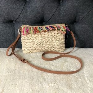 INC FRINGE STRAW CROSSBODY